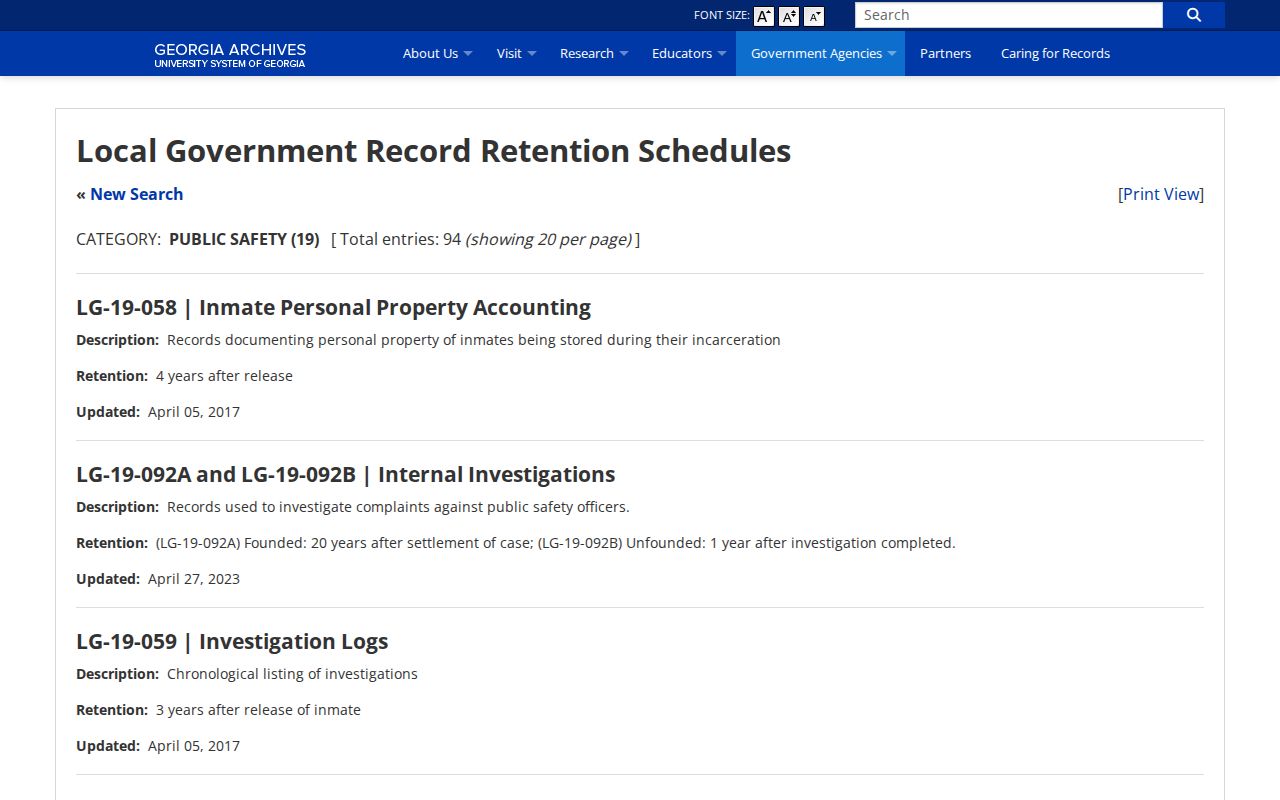 Georgia Archives jail booking retention schedule for Lamar County records research