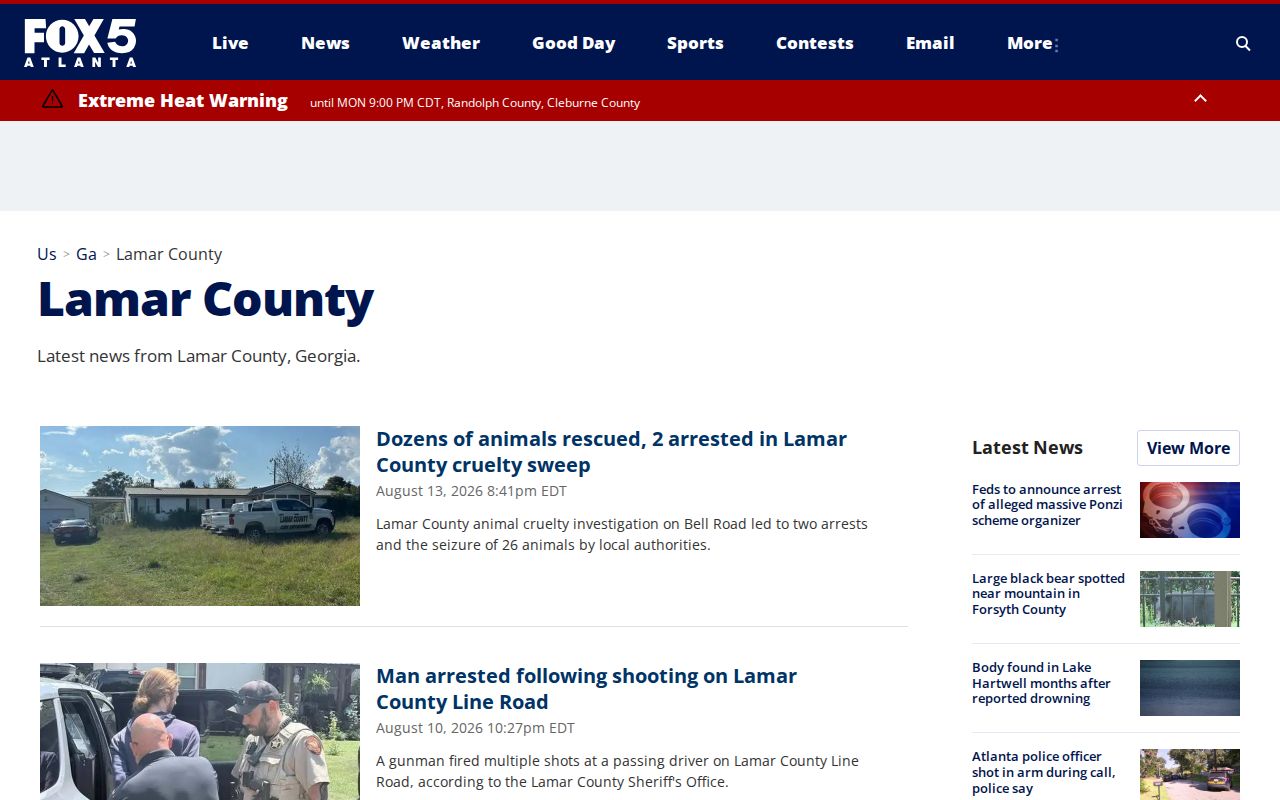 FOX5 Atlanta Lamar County news tag page with regional incident coverage