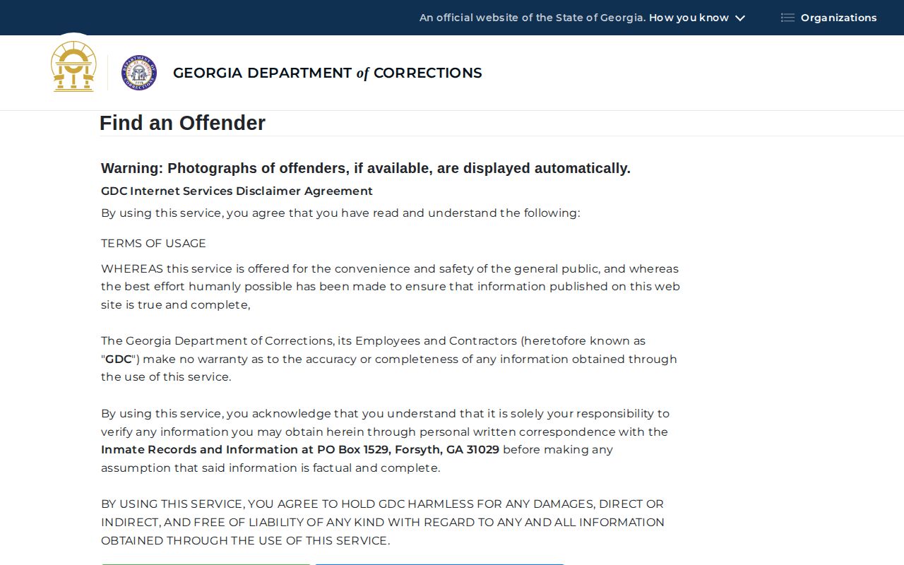 Georgia Department of Corrections offender search form for Lamar County records research