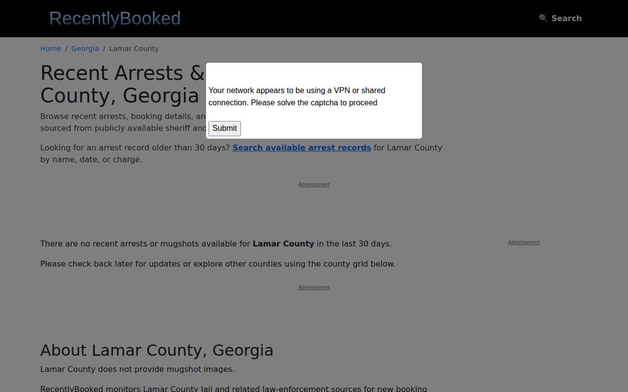 RecentlyBooked Lamar County unofficial mugshot page screenshot
